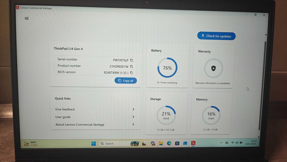 Lenovo ThinkPad L14 Gen 4 i5-1345U/32GB RAM/256GB NVMe/Win11 Pro 25H2