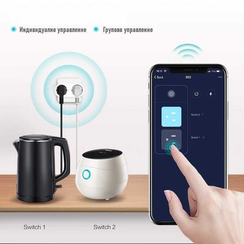 Tuya WiFi Smart контакт 2 в 1  мониторинг на Консумираната енергия 16А