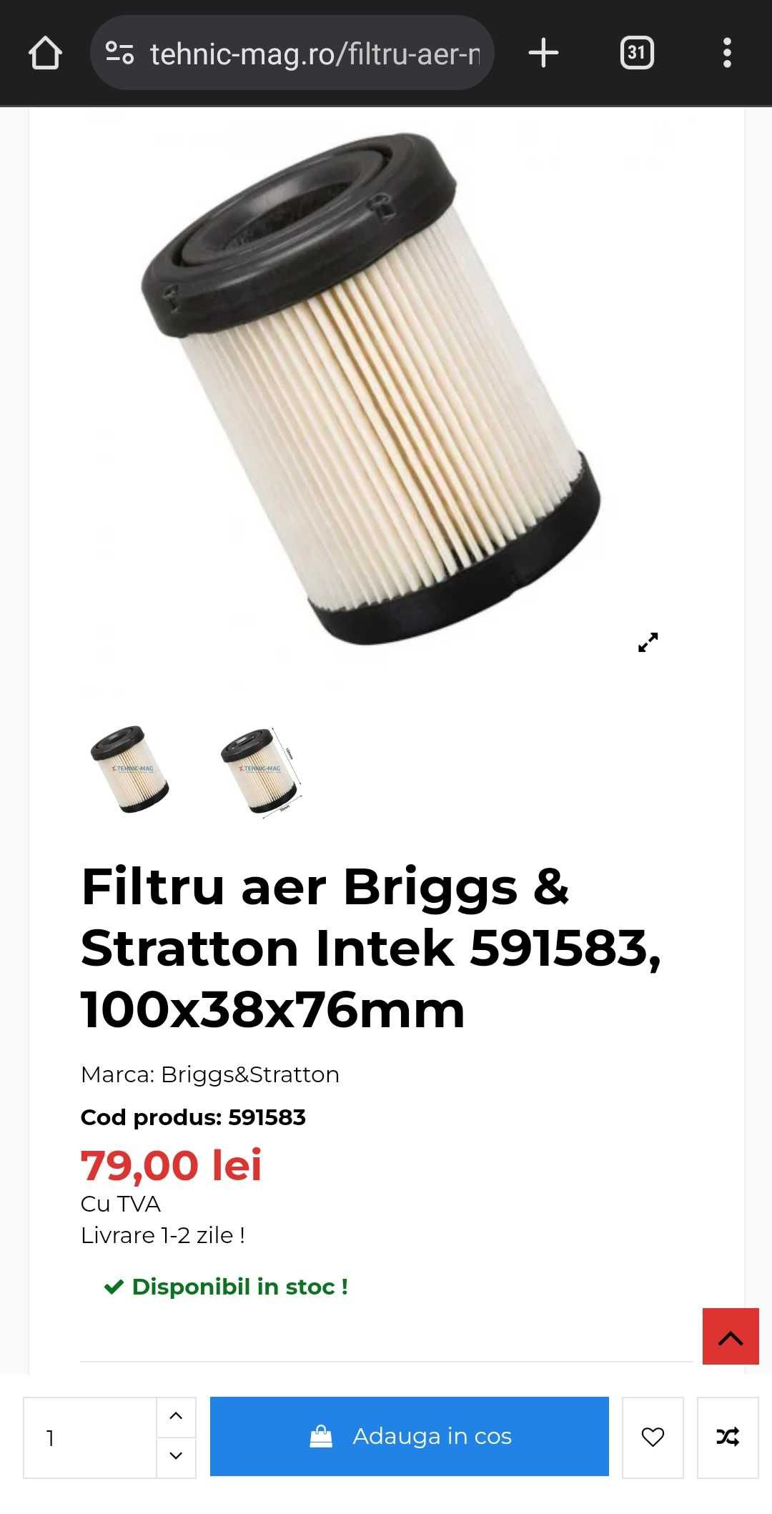 FILTRU AER BRIGGS & STRATTON 5429K COD - 591583 | 796032 Nou Sigilat