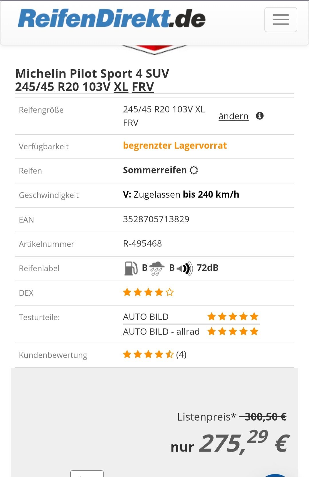 Летни Гуми 235/45r20 Michelin