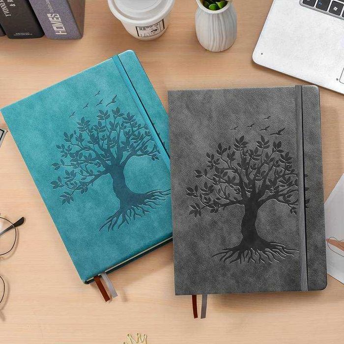 Agenda vintage Tree of Life A5 360 pagini din piele ecologica gri