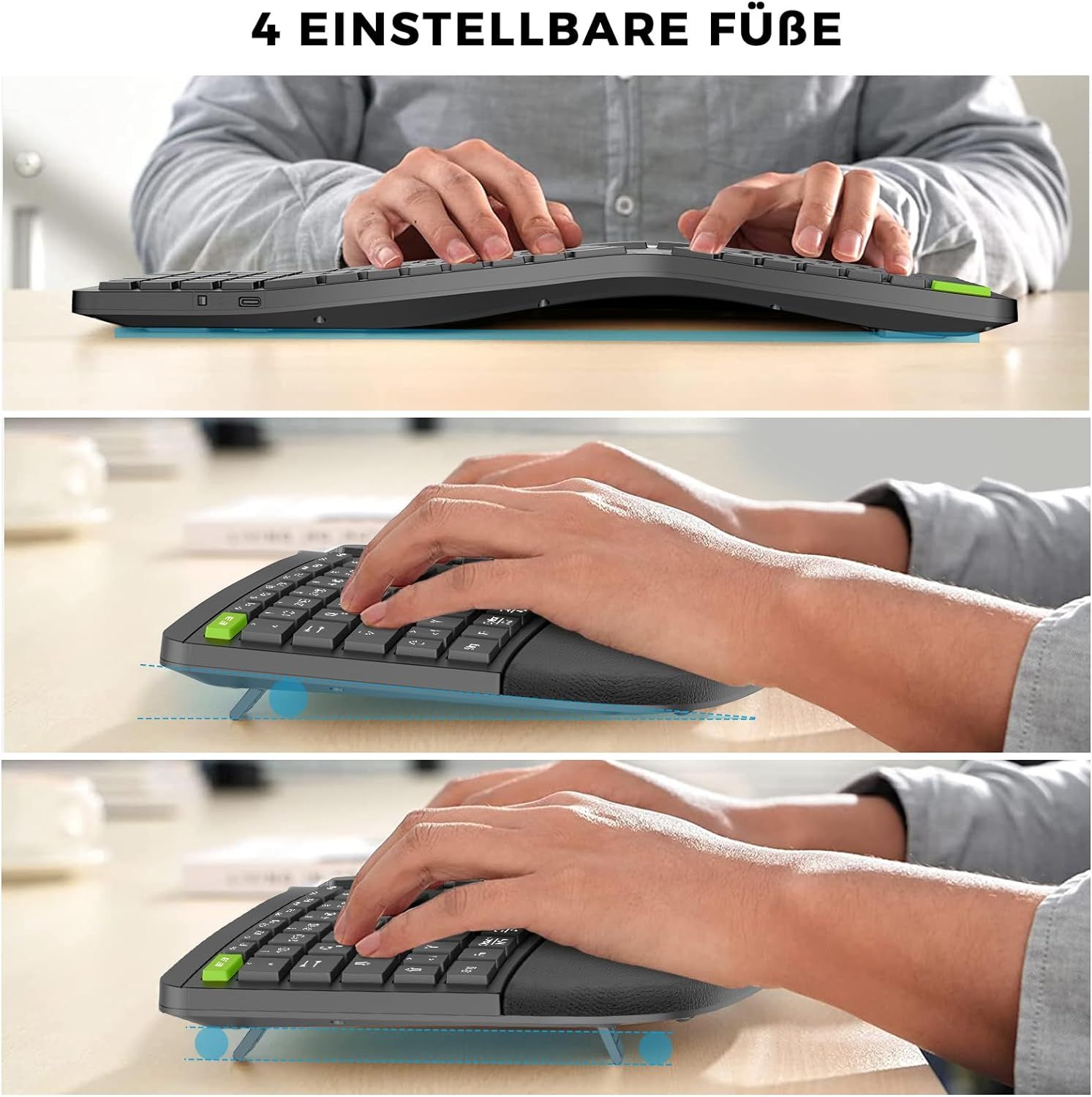 Tastatura ergonomica split wireless, reincarcabila, QWERTZ, Negociabil