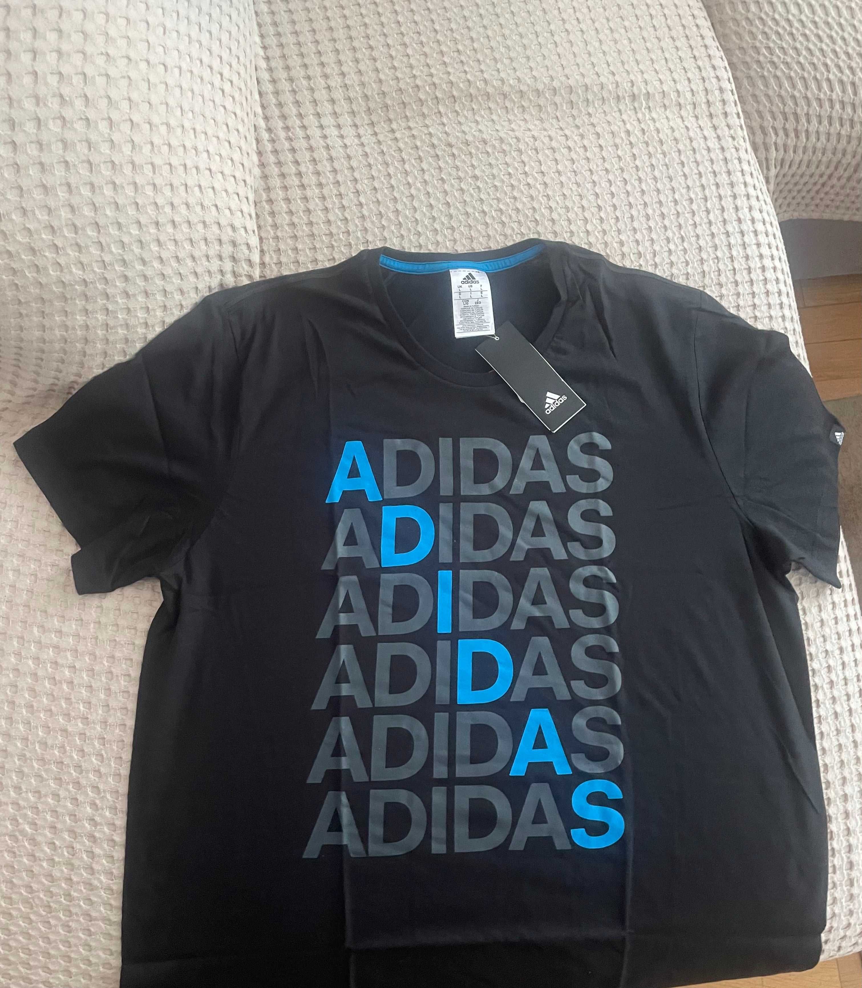 Чисто нова черна тениска Adidas, размер L, 100% памук