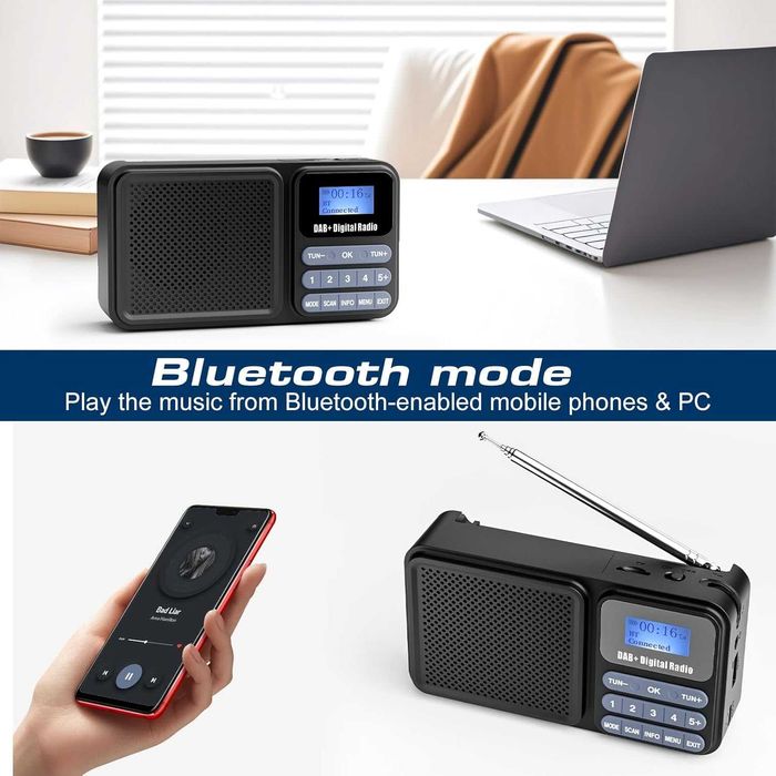 Radio DAB portabil, radio DAB Plus, radio FM cu Bluetooth 5.0