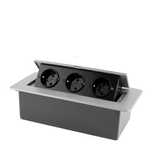 Priza Incorporabila, 3 Prize Schuko, Aluminiu, cablu 1,3m inclus, Alba