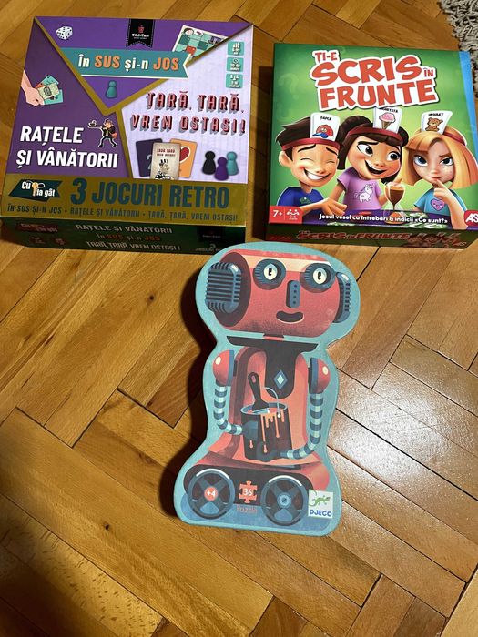 Set 3 jocuri: Ti-e scris in frunte / Ratele si Vanatorii /Puzzle Djeco