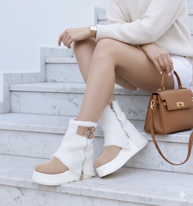 Боти на платформа - светлокафяв велур 36-40 номер