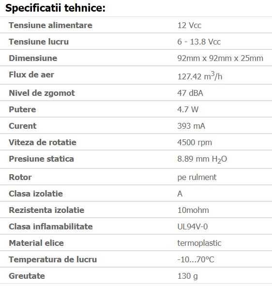 Ventilator/Cooler SUNON 92x92x25 12V pe rulmenti cu flux mare de aer.