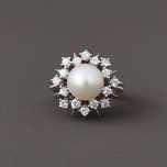 inel aur 18k, perla Akoya, diamante excelente, certif.