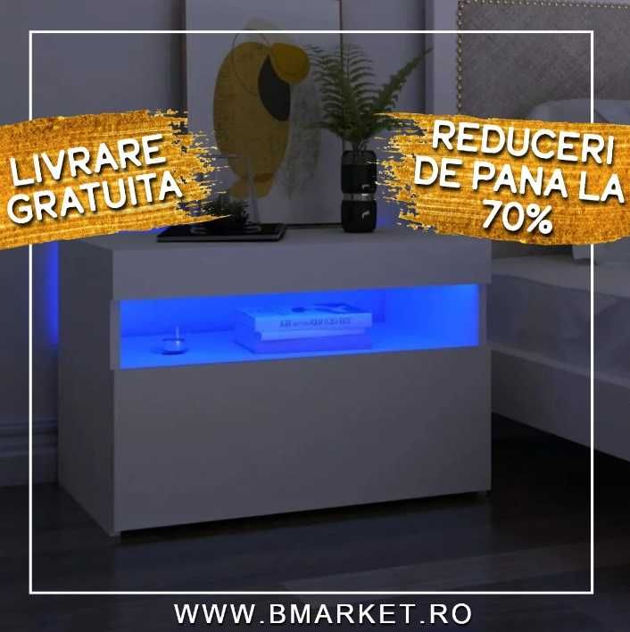 Set 2 Noptiere dormitor cu lumini LED 60x35x40cm Alb REDUCERI