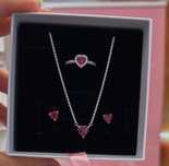 Set Pandora argint 925 cercei inel colier inima rosie cristale dupe