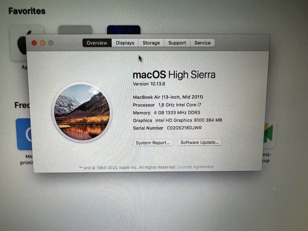 Macbook air mid 2011 13 inch Intel I7