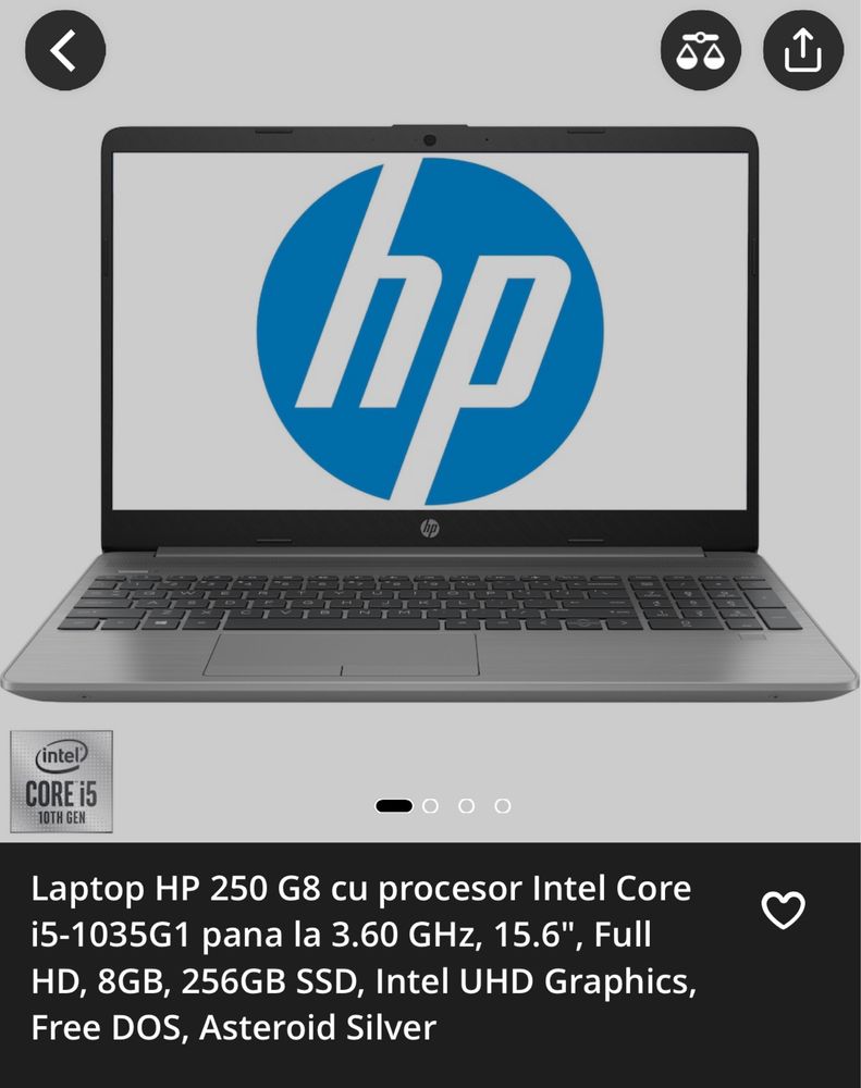 Laptop HP 250 GB Intel Core i5 Full Hd 8GB cu factura si windows 10