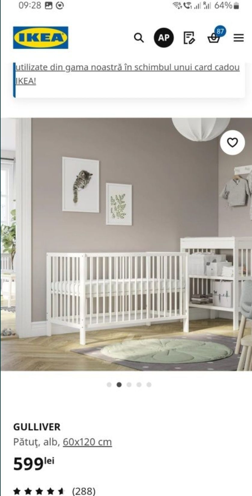 Patut copil, Ikea Guliver cu saltea și protecții in stare impecabila.