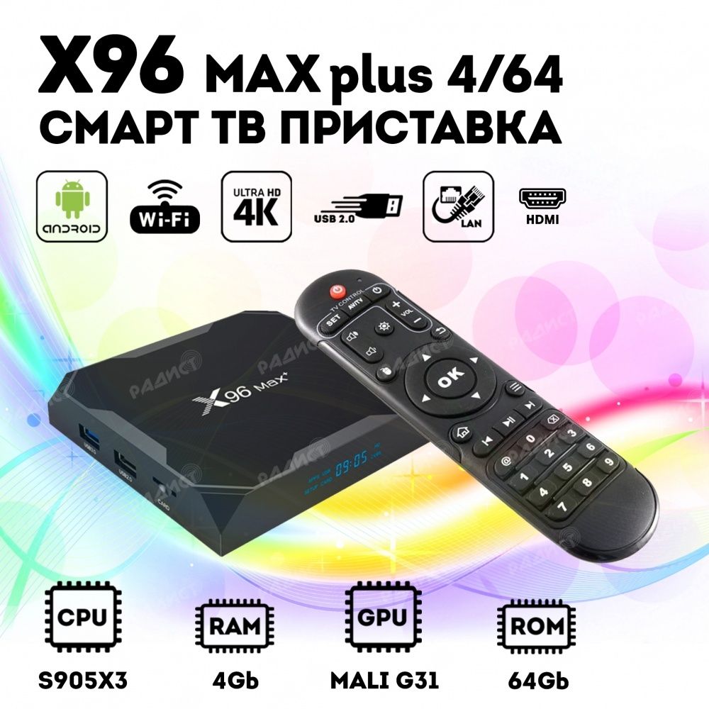 Смарт ТВ приставка X96 Max Plus (Amlogic S905X3) 4/64 ГБ Android 9.0
