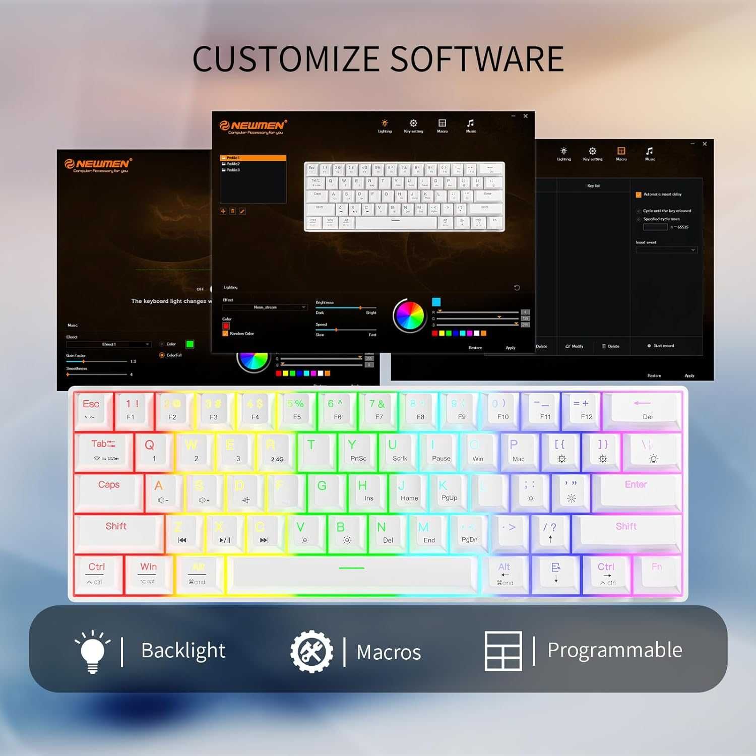 Tastatură mecanică Newmen GM610 60%,fir Bluetooth 2.4G,RGB,Switch Rosu