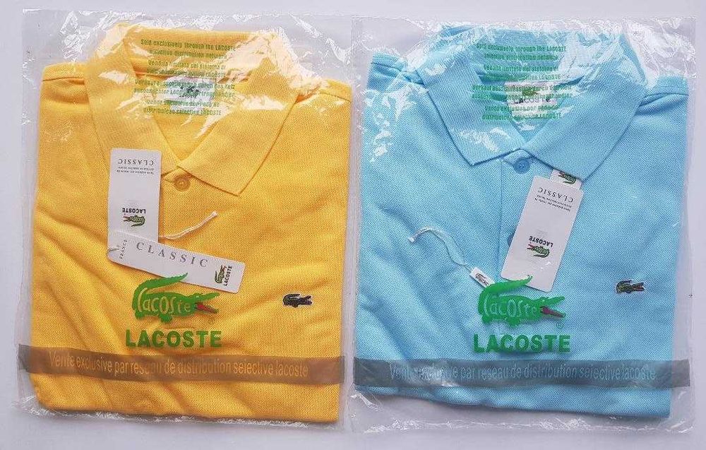 Tricou Lacoste rosu, albastru galben, negru Marime M. Nou ambalat!