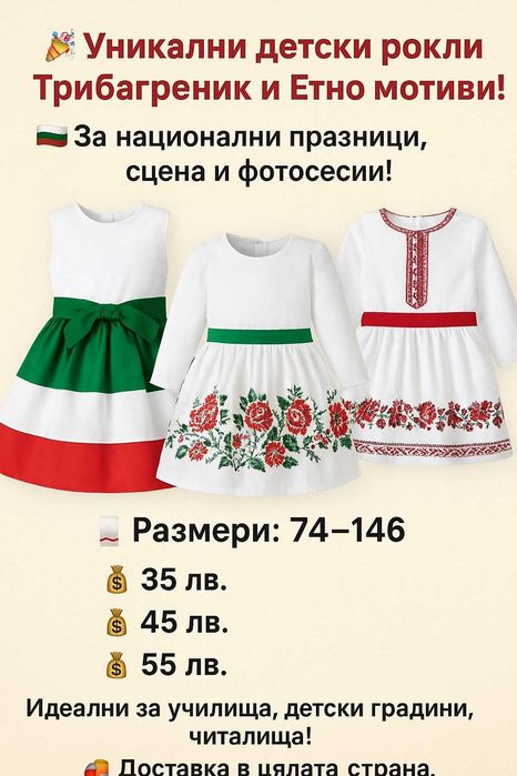 Уникални детски рокли Трибагреник и Етно мотиви!