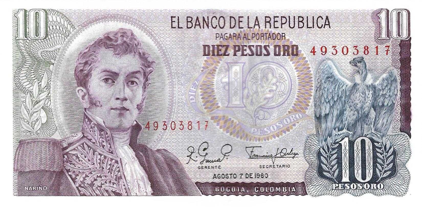 Super bancnota Columbia 10 pesos de oro numismatica necirculata UNC