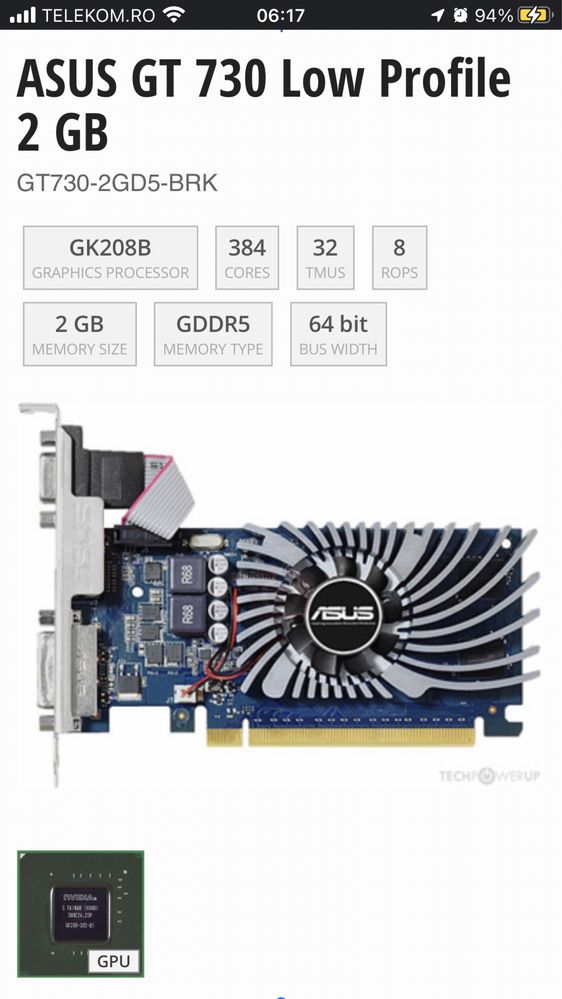 Vand ASUS GT 730 Low Profile 2 GB gddr5