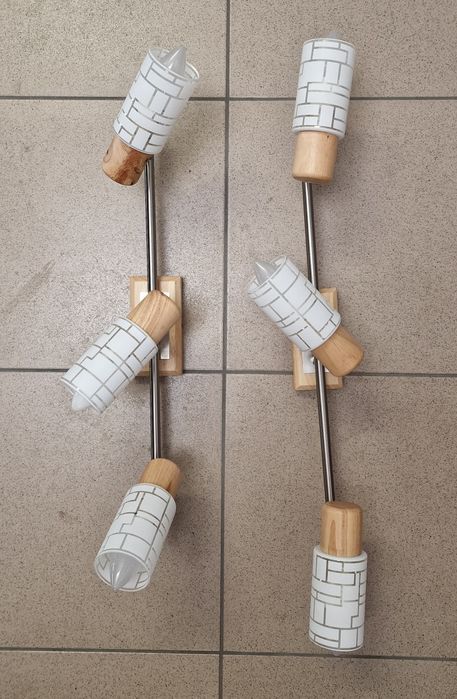Lampa/lustra bec 3xE14 lemn, metal si sticla