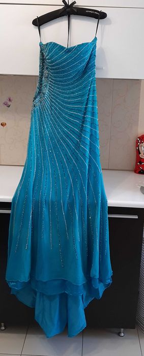 Rochie pentru  ocazii speciale, turcoaz,margele cusute manual