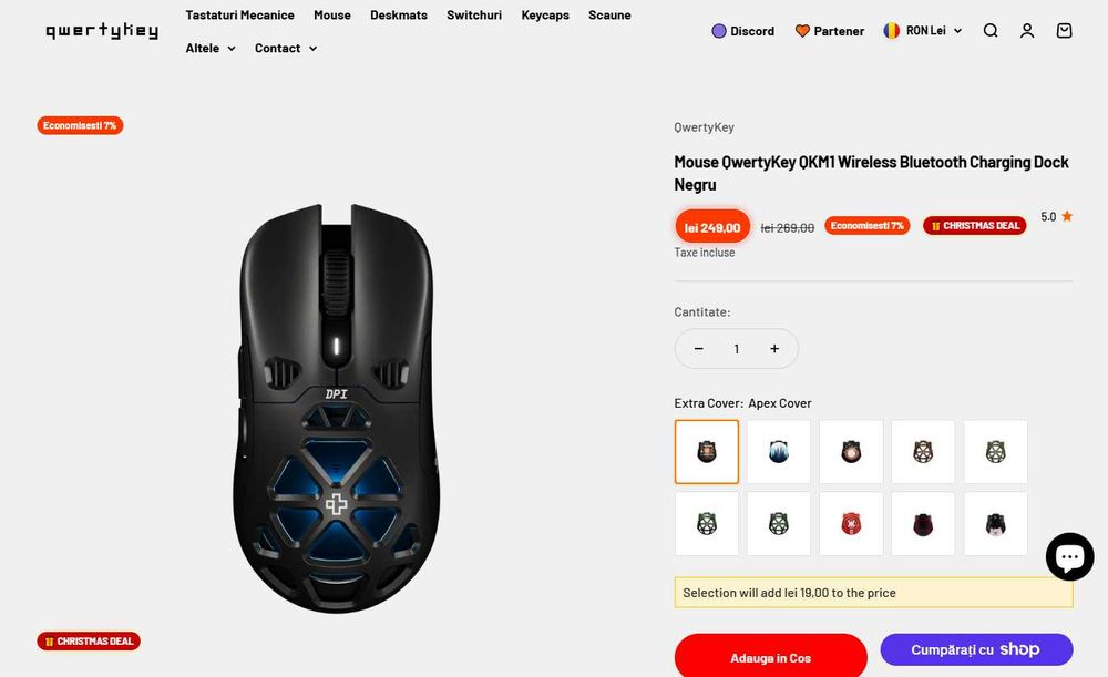 Mouse QwertyKey QKM1 Wireless Bluetooth Charging Dock Negru+cover