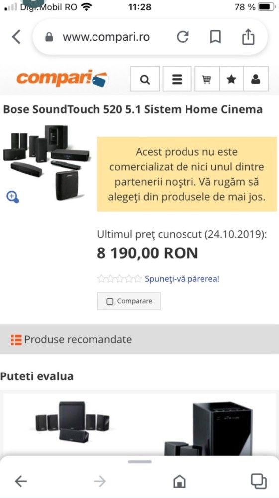 Sistem BOSE SoundTouch 520 Putere 1200W WiFi 4K Preț deMAGAZIN8200 Lei