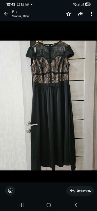 Платье  вечернее атлас и гипюр