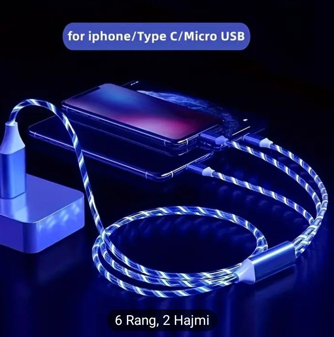 OLISHEN 3-in-1 USB kabeli, 12W zaryadlovchi, 1.2m/2m, iPhone Type C