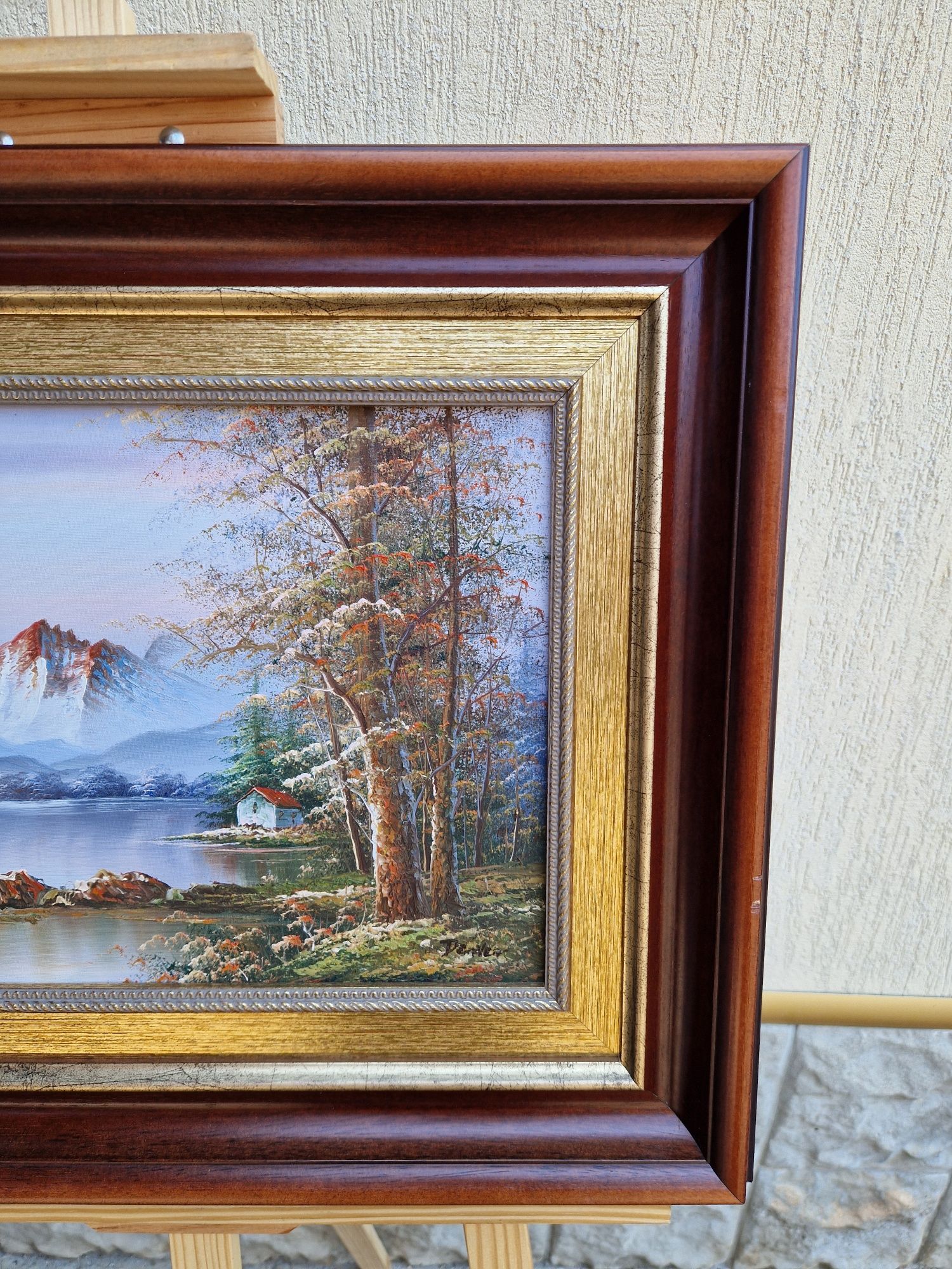 Много красива антикварна авторска картина масло върху платно