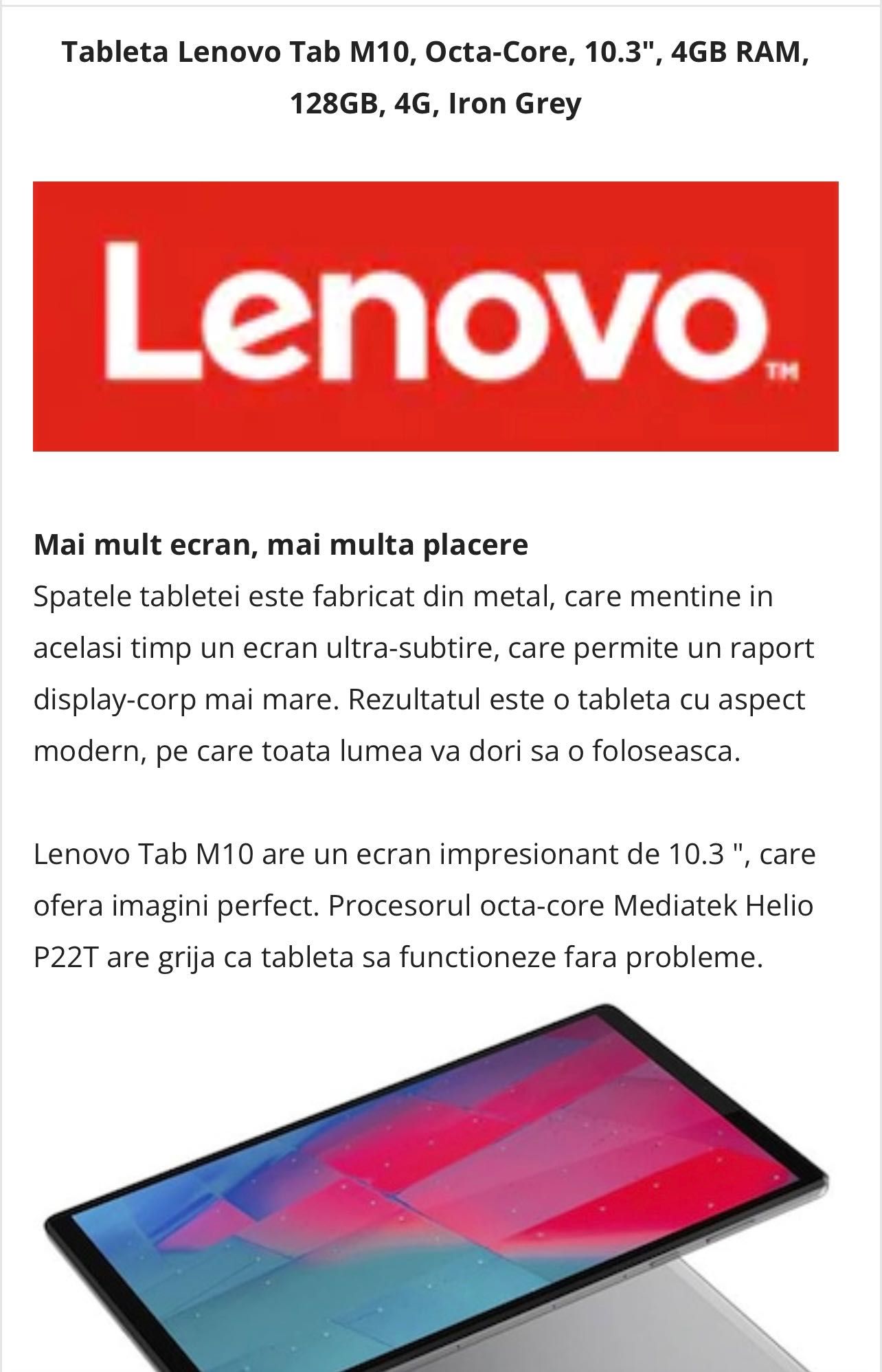 Tableta LENOVO Tab M10 FHD Plus TB-X606F, 10.3", 128GB, 4GB RAM