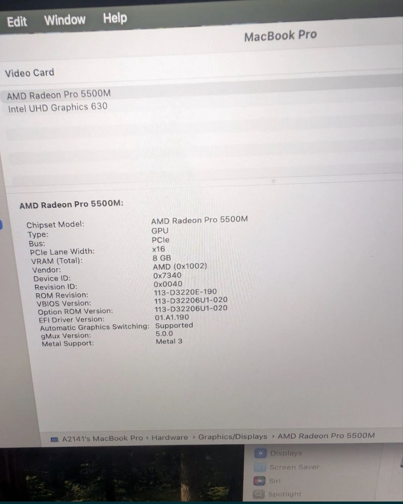 Apple MACBOOK PRO 16 2019 I7 32GB 1TB RX 5500M 8GB