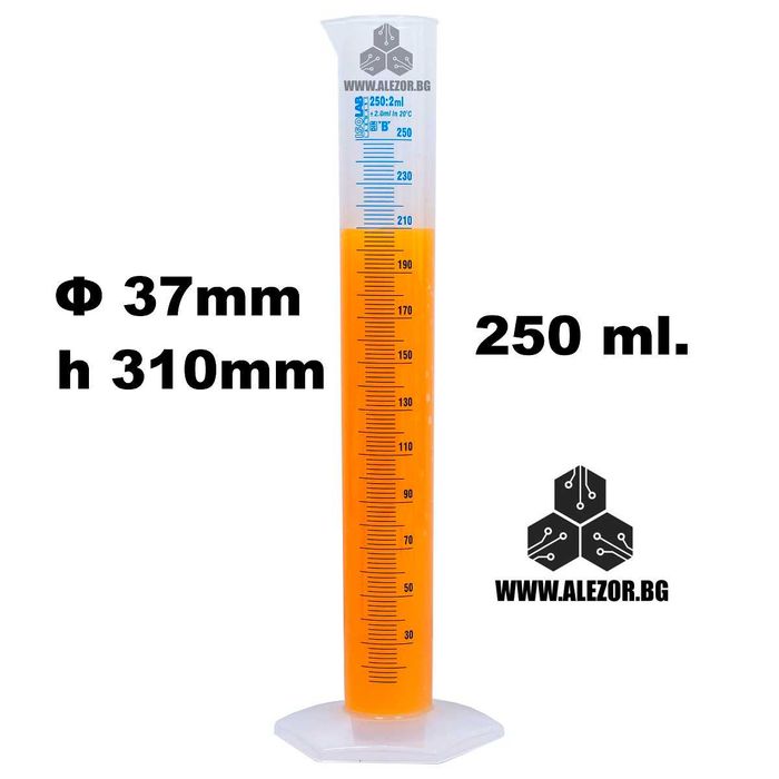 Мерителен цилиндър 250 мл клас B, синя градуировка Колба, 20204242