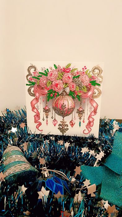 Felicitare de Crăciun cu Mozaic de Diamante – Strălucire și Eleganță