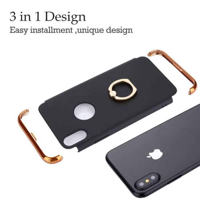 Husa Apple iPhone X, Elegance Luxury 3in1 Ring Negru