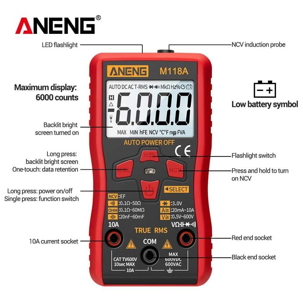 ANENG M118A,True Rms Tranistor Meter, 6000counts мултицет / мултиметър