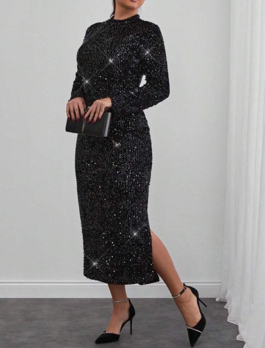 Rochie neagra paiete lunga