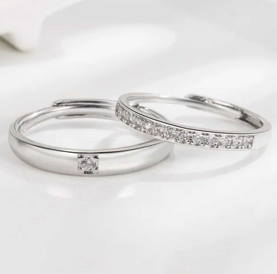 Сребърен годежен пръстен и брачна халка комплект пръстени