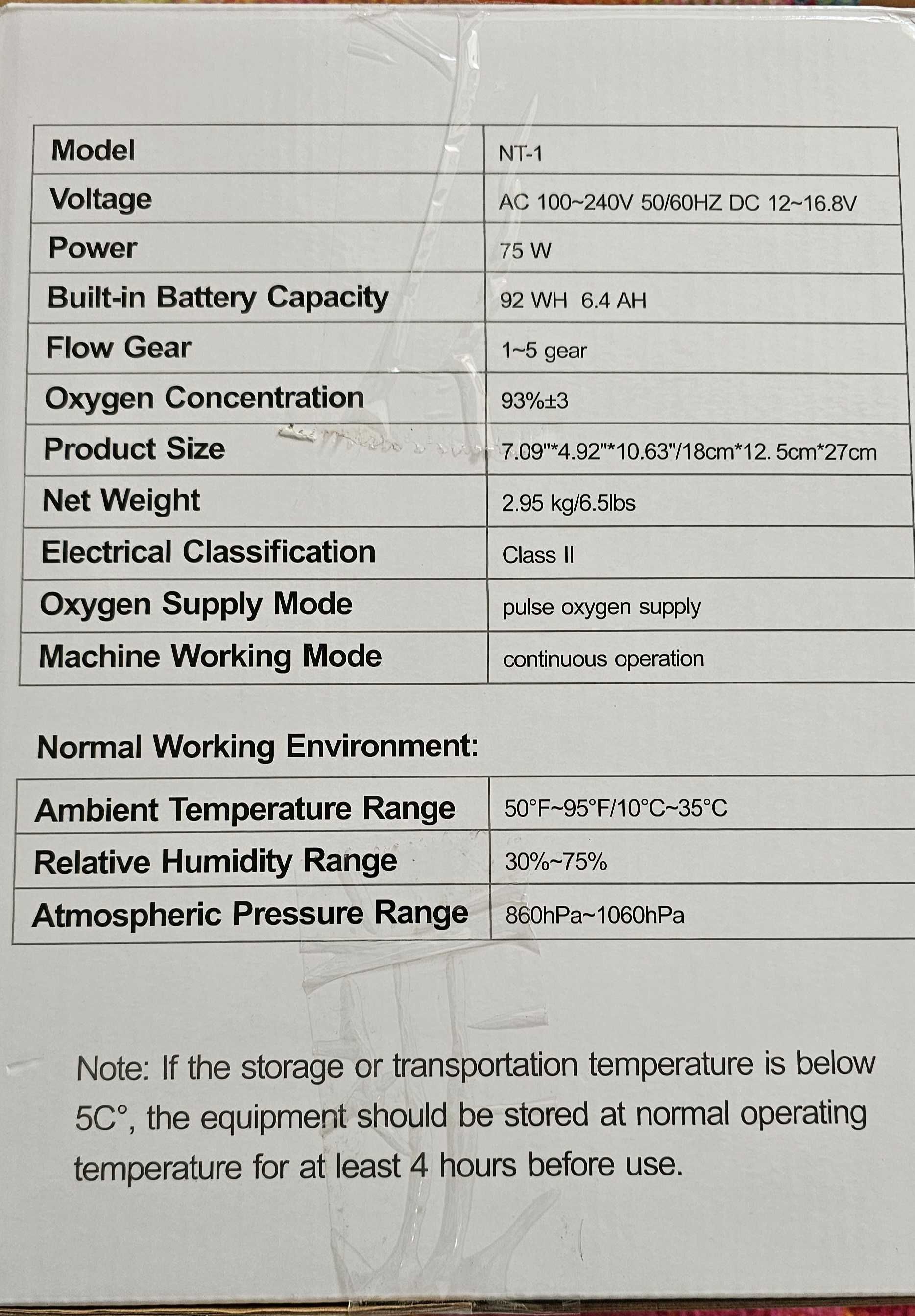 Concentrator de oxigen portabil Varon model NT-1