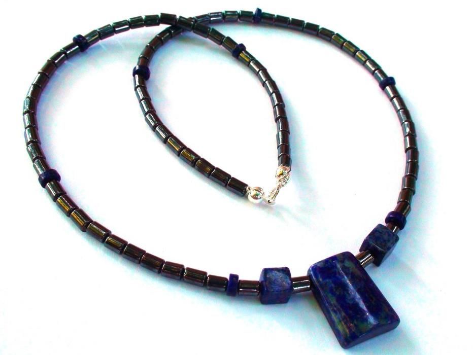 Colier barbati / unisex – Hematit, lapis lazuli, argint 925