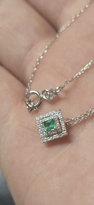 Lant aur 18 k diamante si smarald naturale