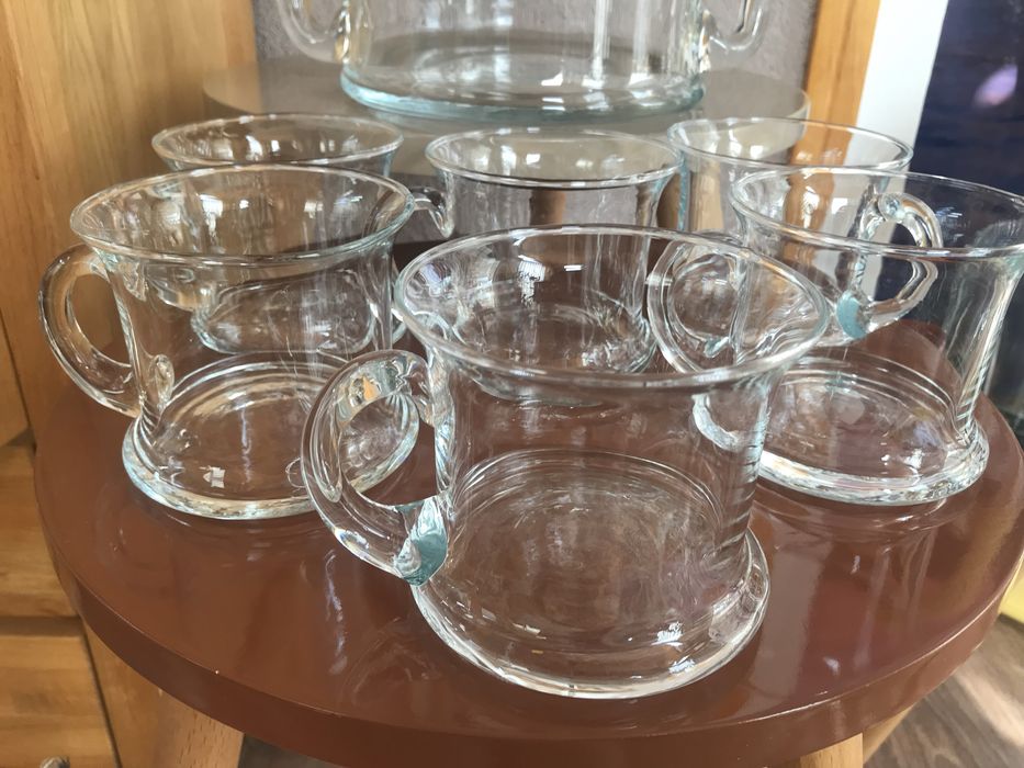 Стъклена купа и чаши ,Поставка за торта и сладки ,поставка за ядки