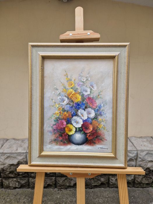 Прекрасна антикварна авторска картина масло върху платно