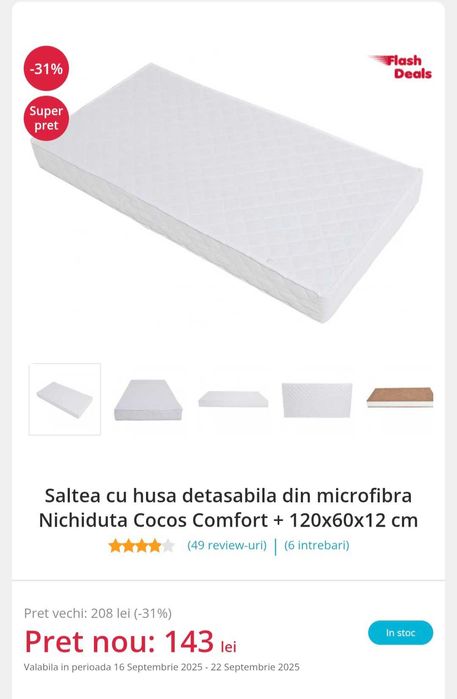 Pătuț din lemn Sweet Dreams+Saltea cu husa detașabilă Cocos Comfort