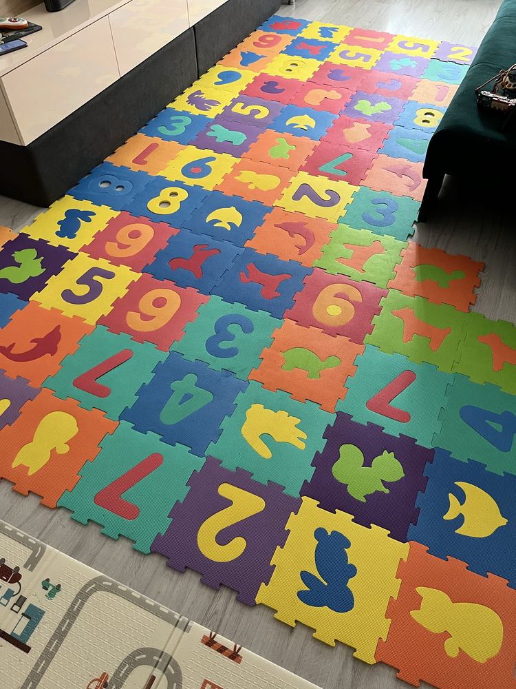 Covor puzzle cu numere si animăluțe-72 de piese