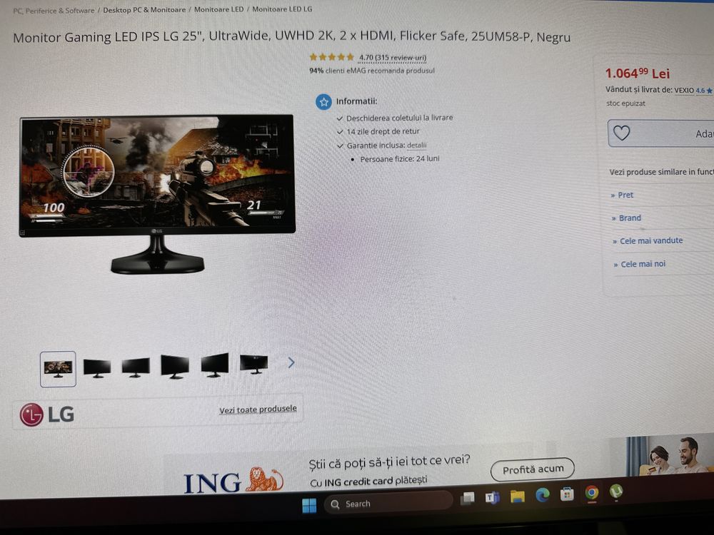 Monitor Lg 25” ultra wide 2k ips - perfect functional