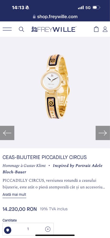 ceas FreyWille omagiu Gustav Klimt Picadilly Circus