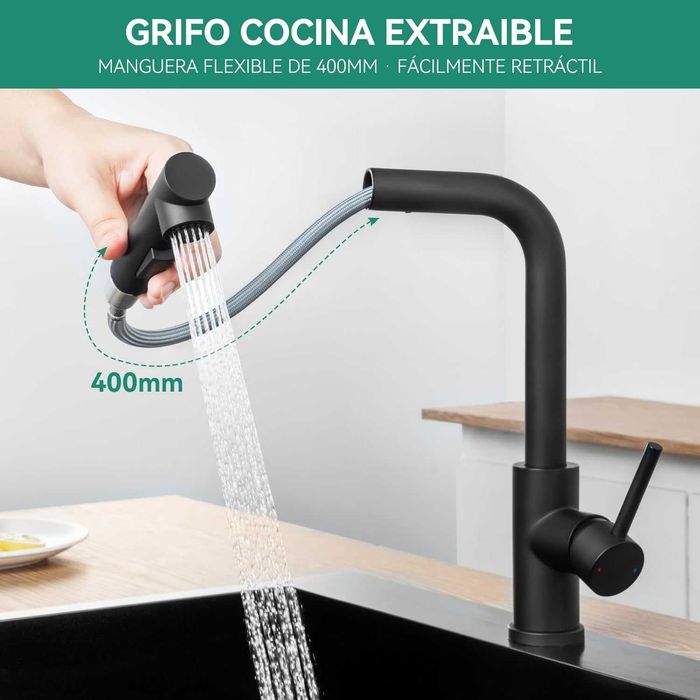 Baterie bucătărie neagră de înaltă presiune cu extensie