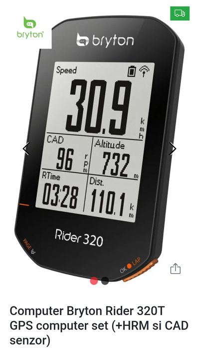 Bryton Rider 320 T SET complet (cu senzor cadență+centură puls (HRM)